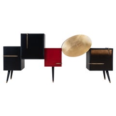 Mid-Century Style Sunshine Sideboard, Black, Gold Leaf, Handmade by Greenapple