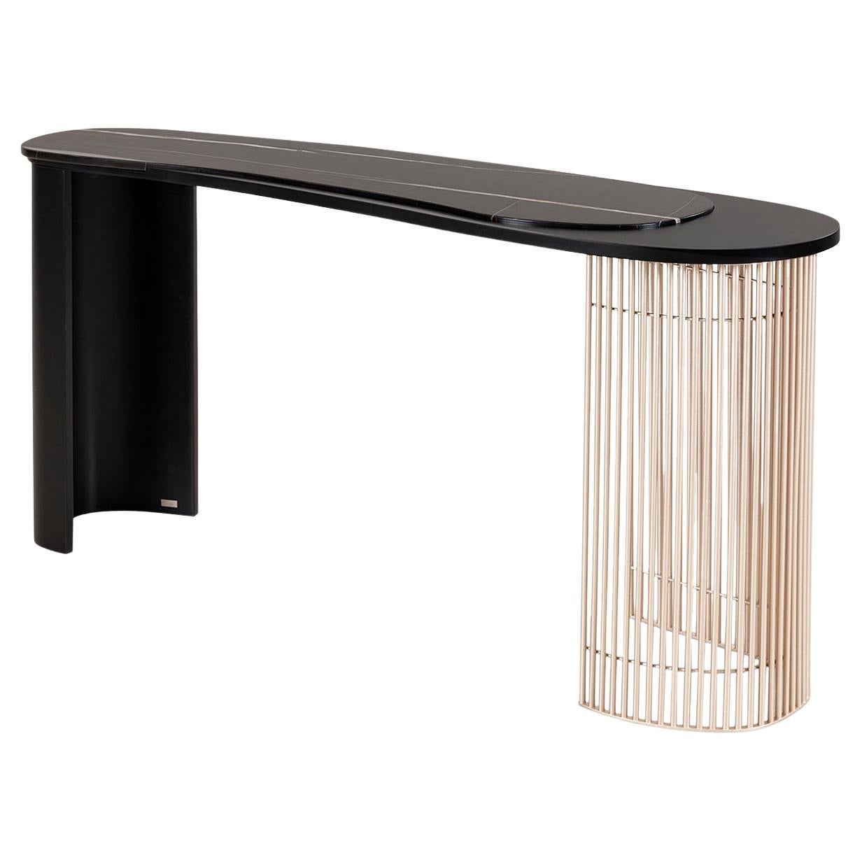 Tavolo Consolle Art Deco Castelo, Sahara Noir, Champagne, Fatto a mano da Greenapple