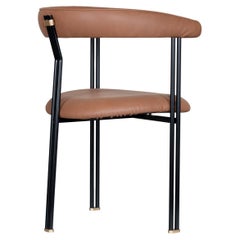Modern Maia Dining Chairs, Caramel Italian Leather, Handmade by Greenapple