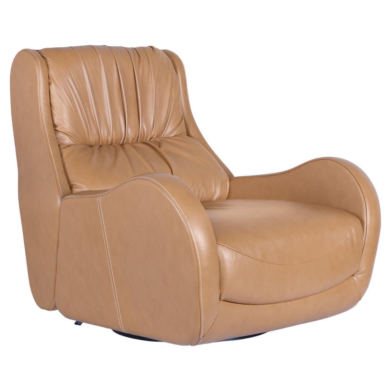 Modern Capelinhos Lounge Chair, Swivel, Leather, Handmade Portugal by Greenapple