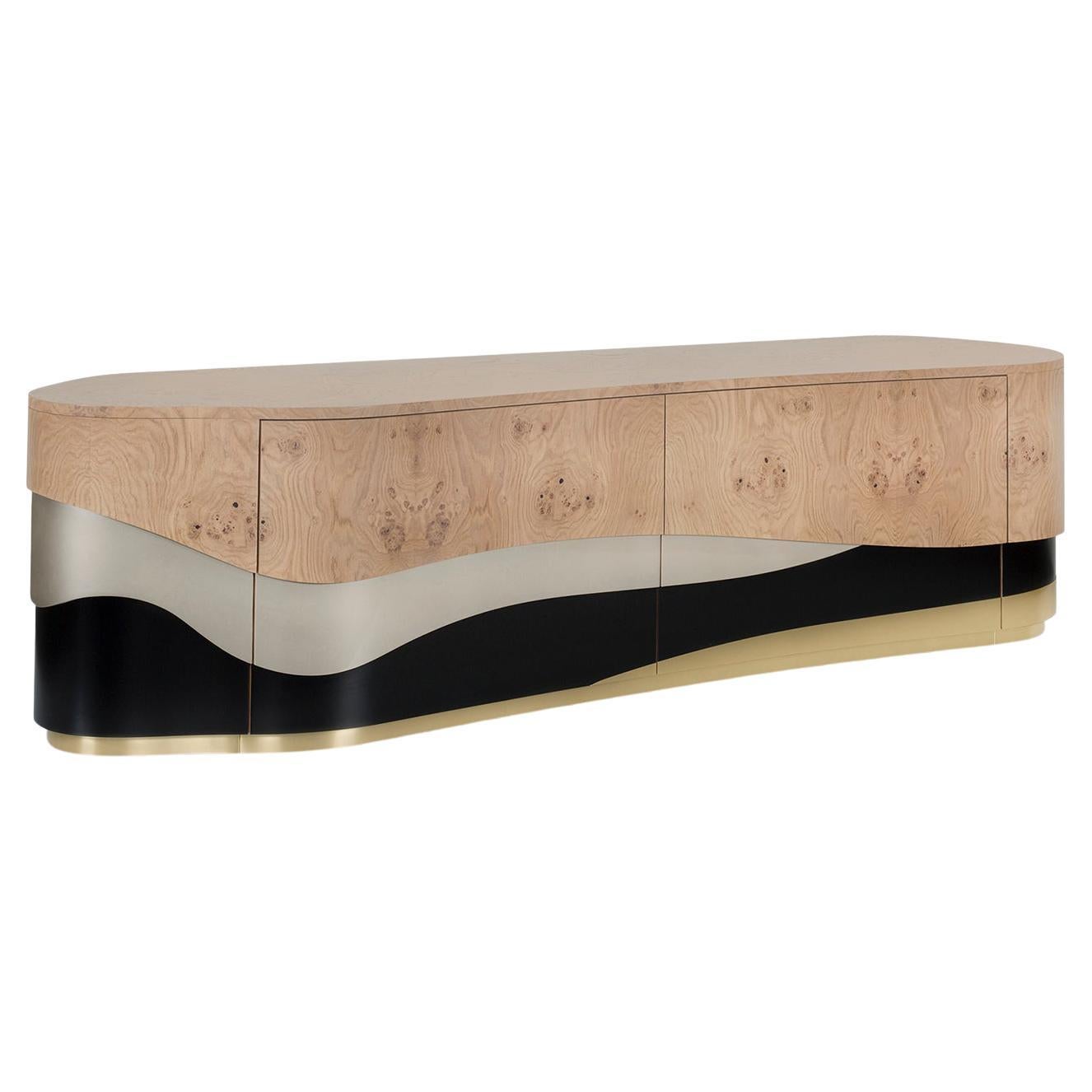 Sistelo Sideboard Oak Root Brushed Brass Black and Champagne Lacquered