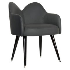 Mary Chair with Armrests Black Leather Black Beech Polished Stainless Steel