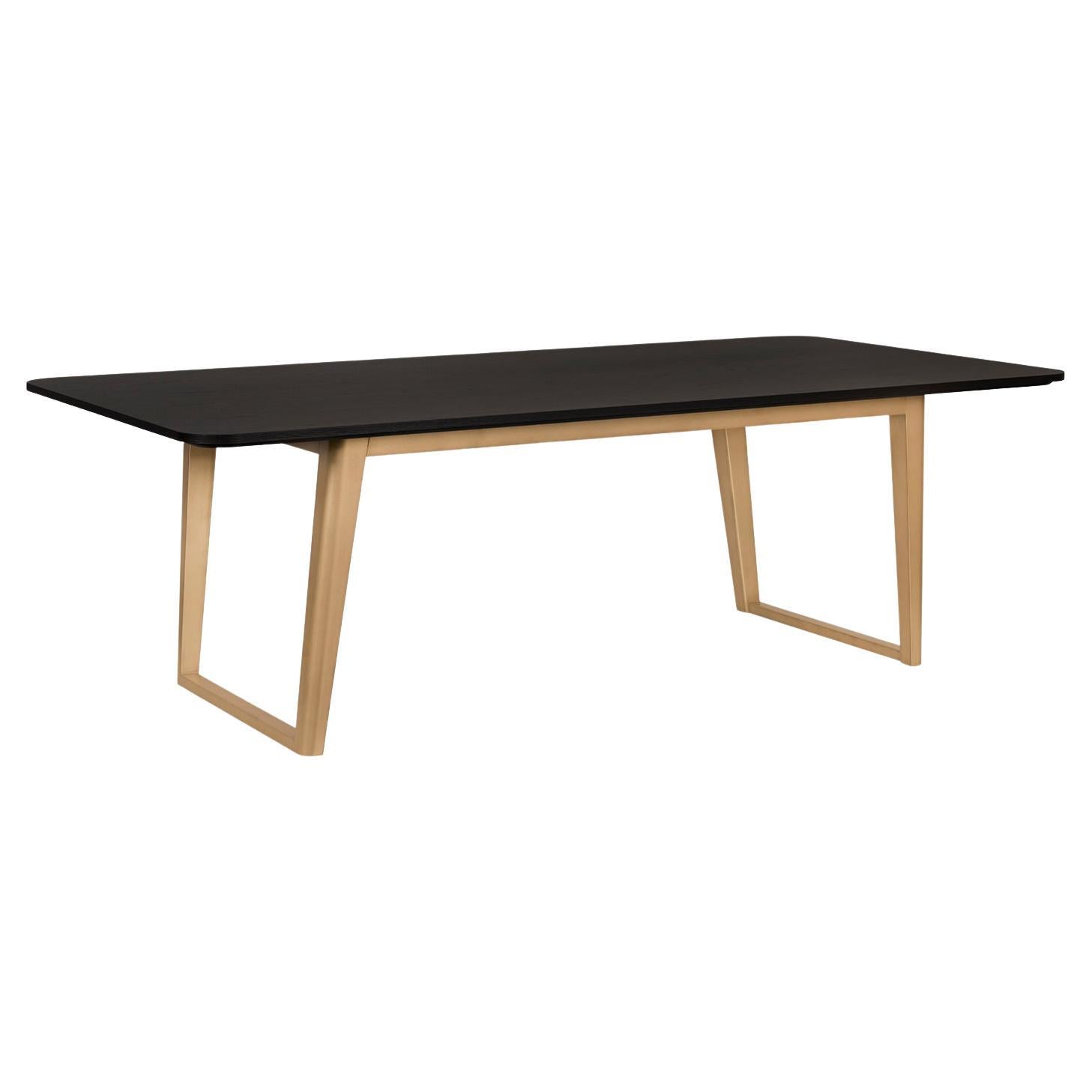 Elizabeth 8-Seat Dining Table American Oak Dark Brown Gold Lacquered