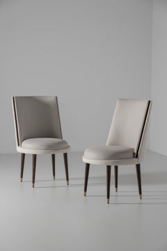 Sedie da pranzo moderne De Castro, in pelle grigia e jacquard bianco di Greenapple