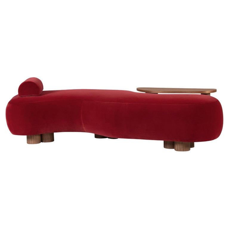 Minho Chaise Longue Red Velvet Walnut Handcrafted by  Greenapple - Ready to Ship For Sale