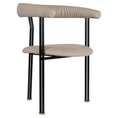 Modern Maia Dining Chair, Beige Italian Leather, Handmade Portugal by Greenapple