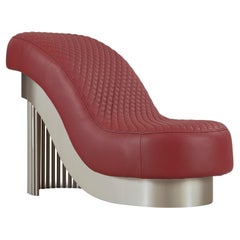 Modern Mons Lounge Chair, Red Italian Leather, Handmade by Greenapple