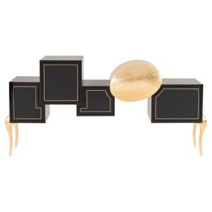 Sunshine Sideboard Black Lacquered Gold Leaf Applied by Hand Polished Brass