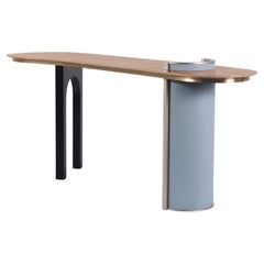 Modern Chiado Console in Oak Root and Light Blue Leather by Greenapple