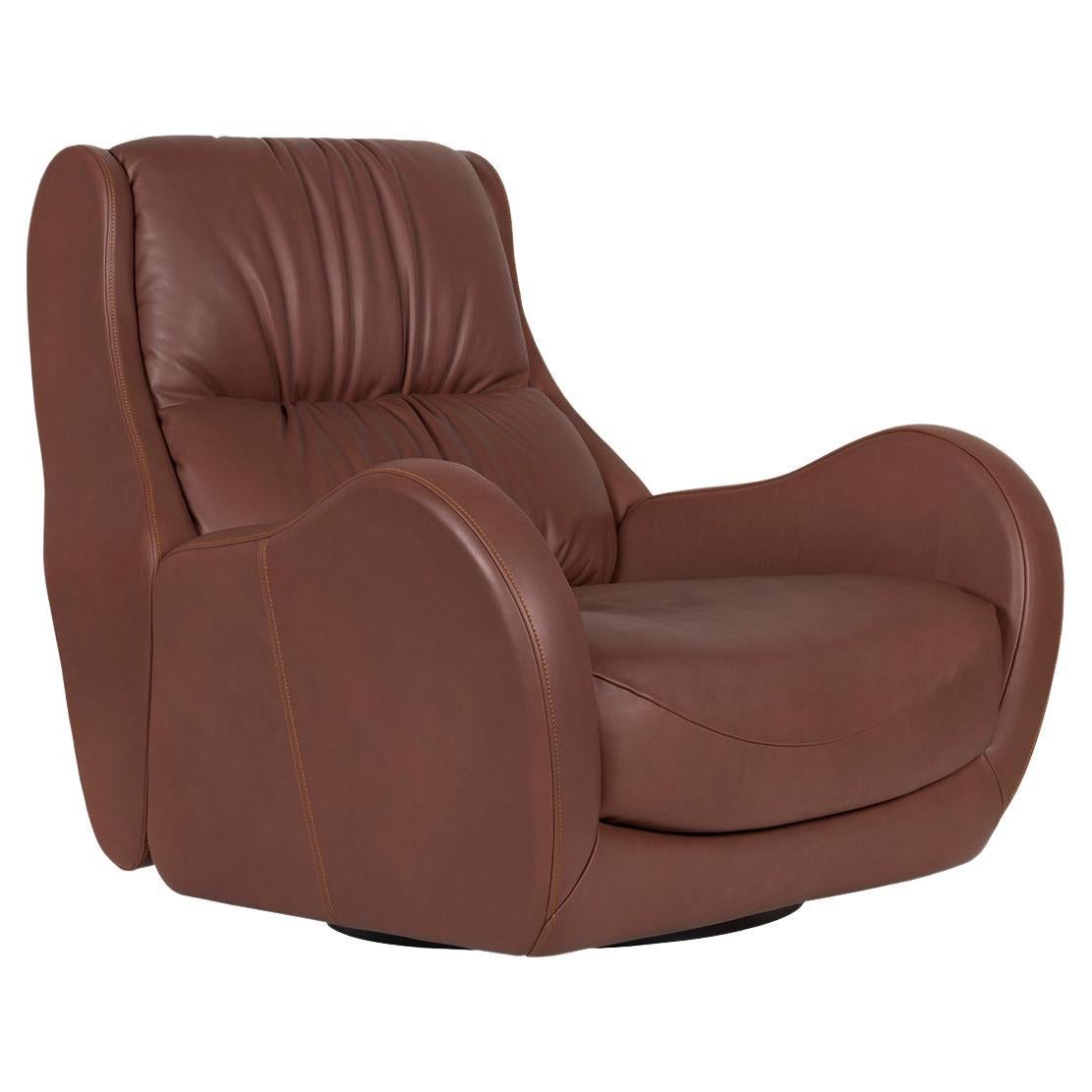 Modern Capelinhos Armchair in Brown Italian Leather Handcrafted by Greenapple