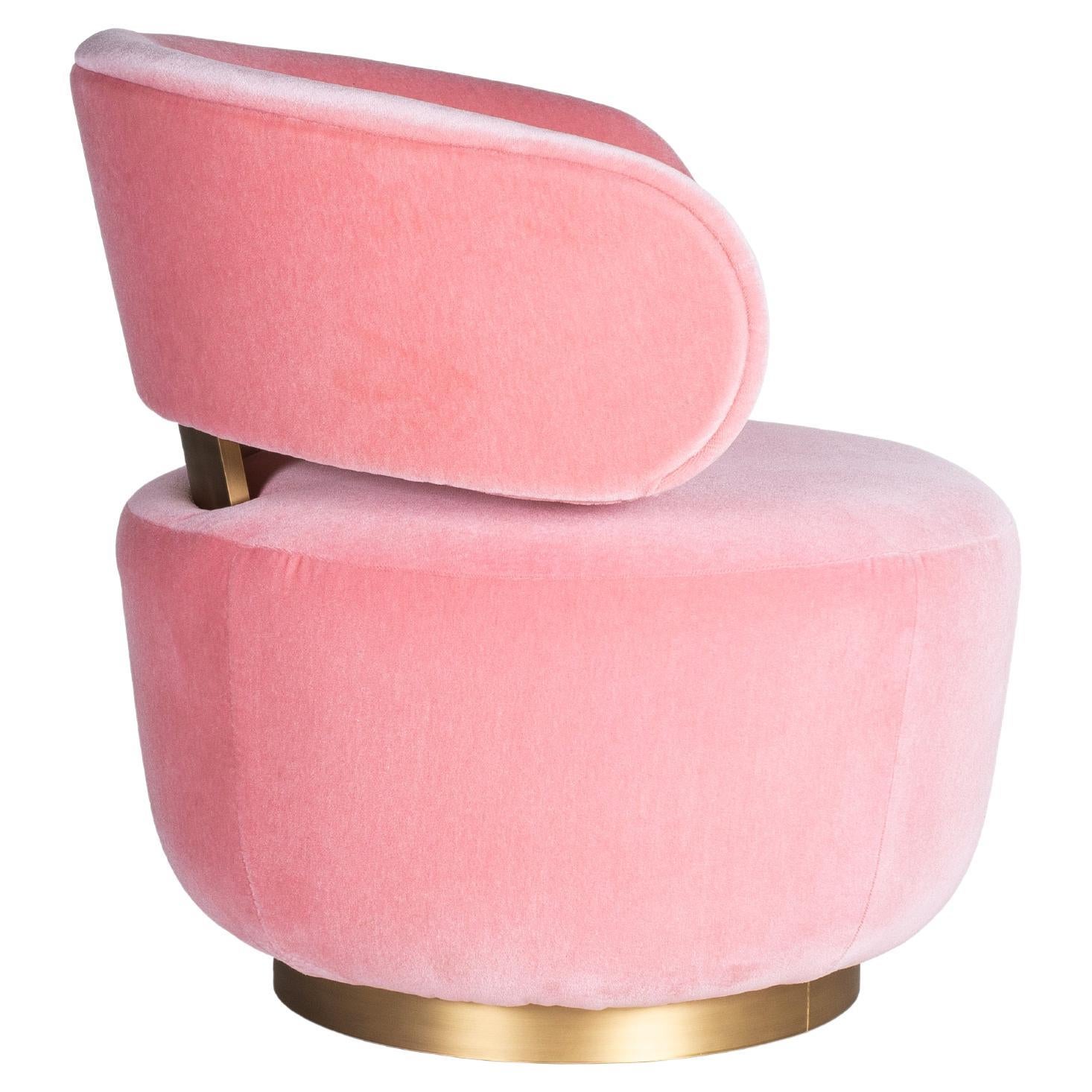 Mid-Century Modern Caju Lounge Chair, drehbar, DEDAR Mohair, Handmade Greenapple