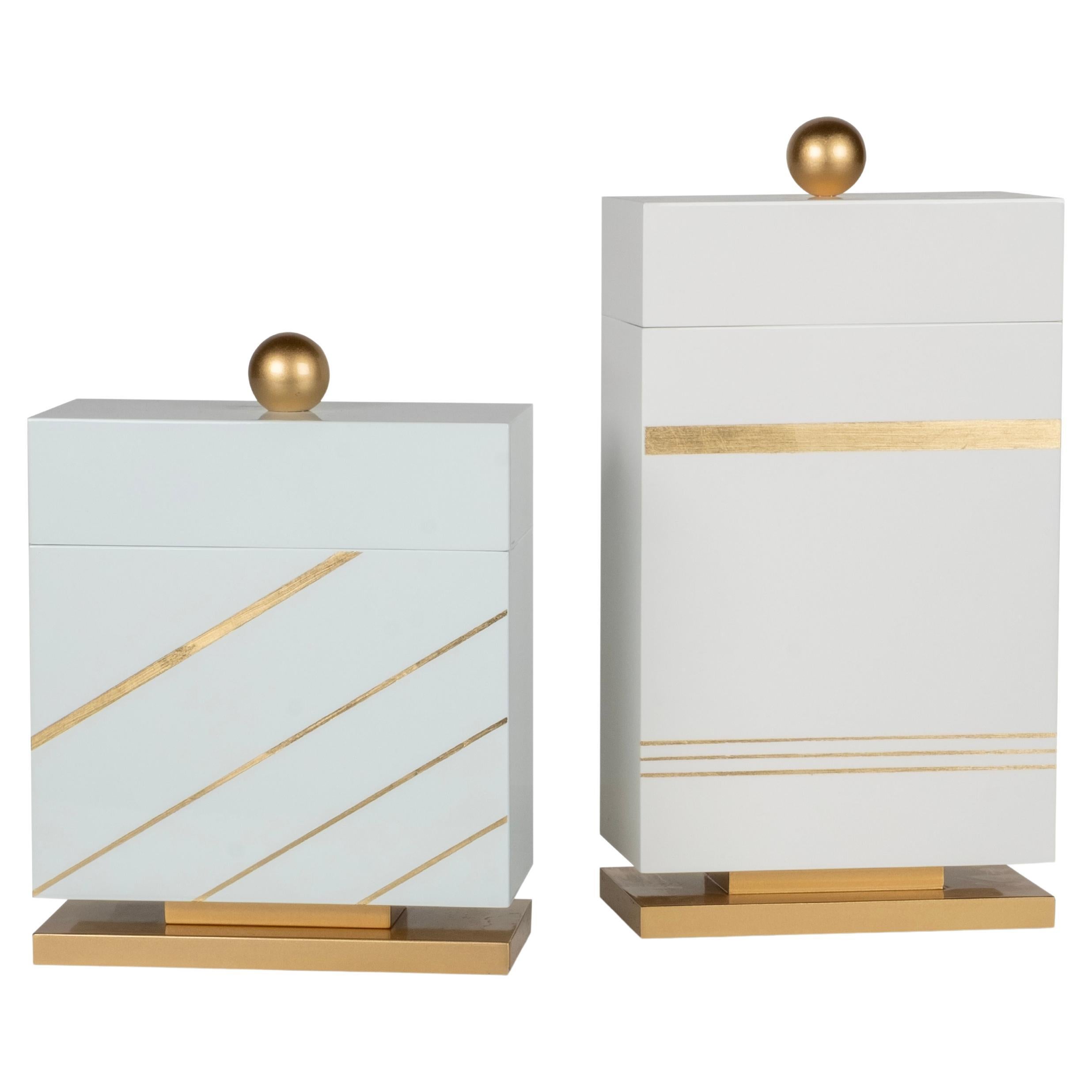 Set/2 Boxes, White and Light-Blue, Handmade in Portugal by Lusitanus Home For Sale
