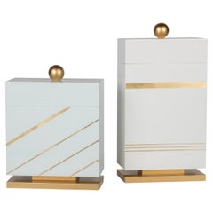 Set/2 Schachteln, Weiß und Hellblau, handgefertigt in Portugal von Lusitanus Home