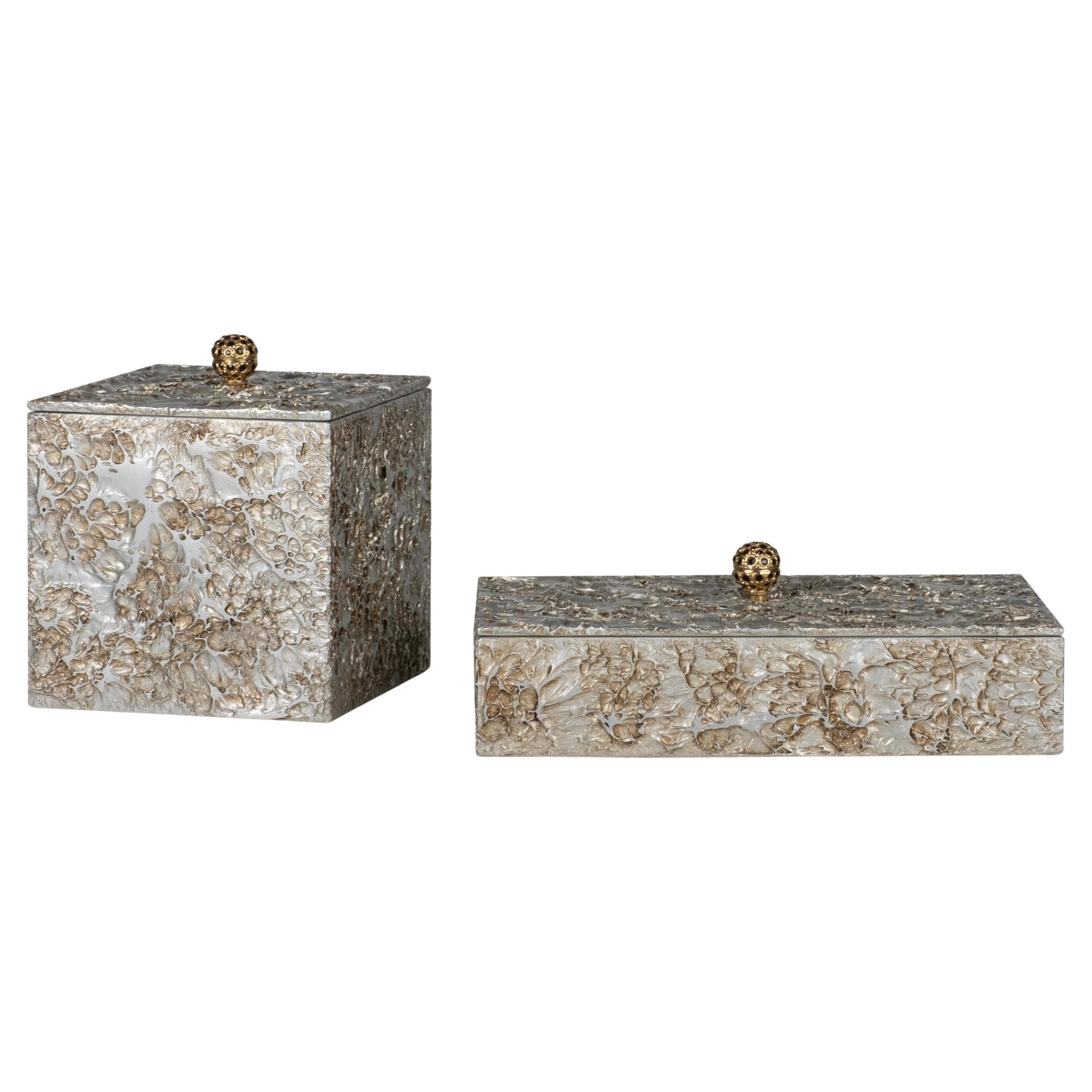 Set/2 Boxes, Aged Silver, Handmade in Portugal by Lusitanus Home For Sale
