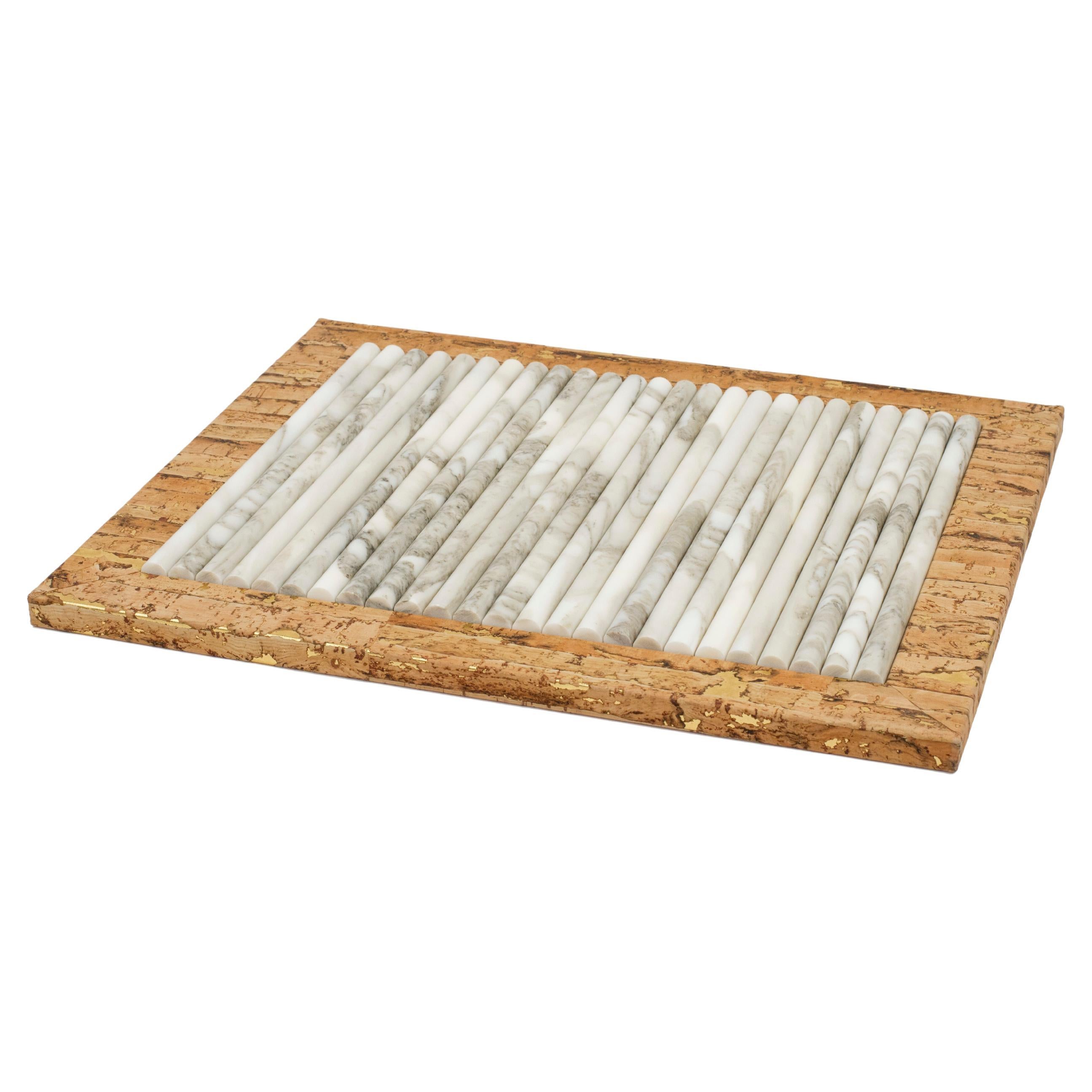 Modern Serving Tray Calacatta Marble Cork Handmade in Portugal by Lusitanus Home For Sale