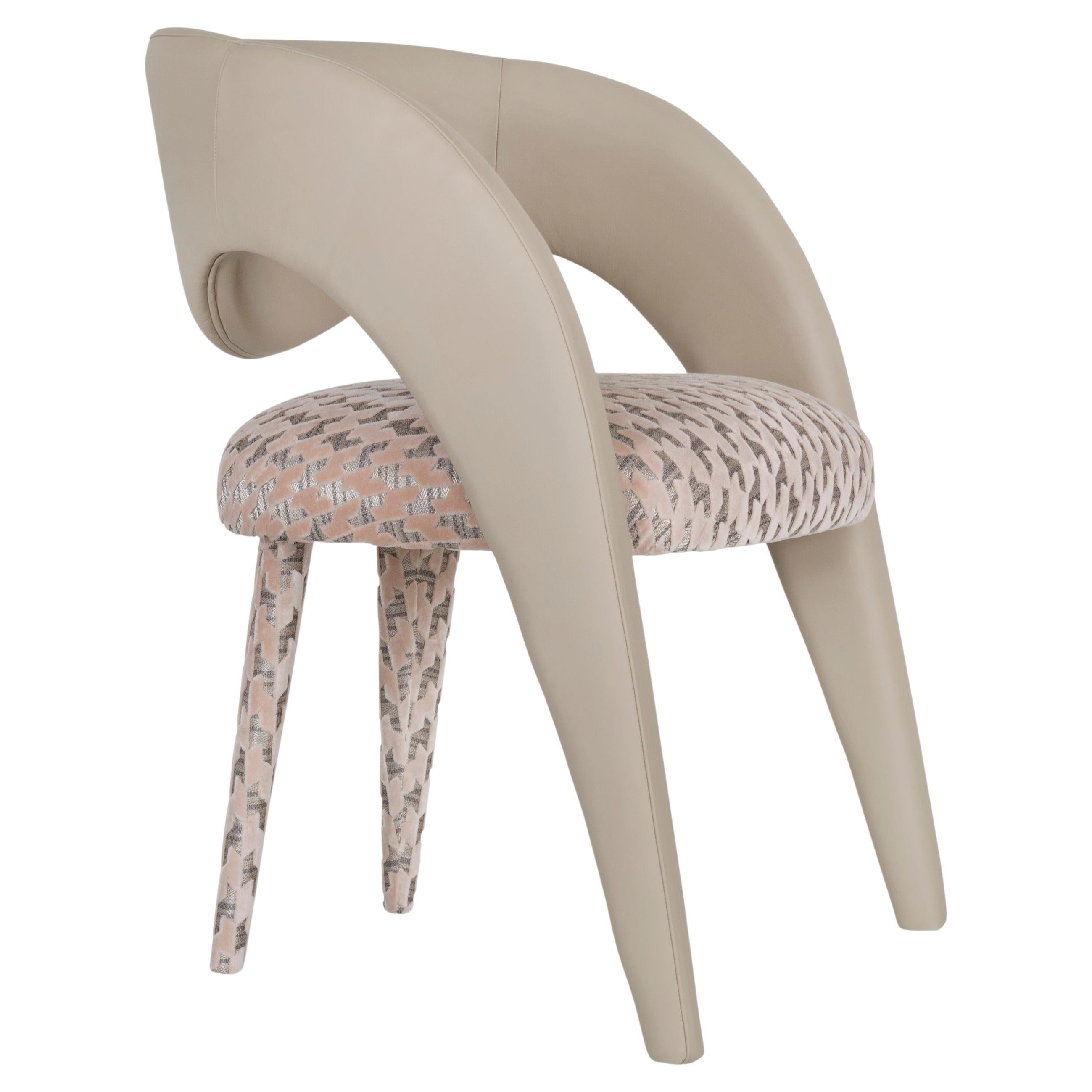 Modern Laurence Dining Chairs, Leather, Velvet Jacquard, Handmade by Greenapple For Sale