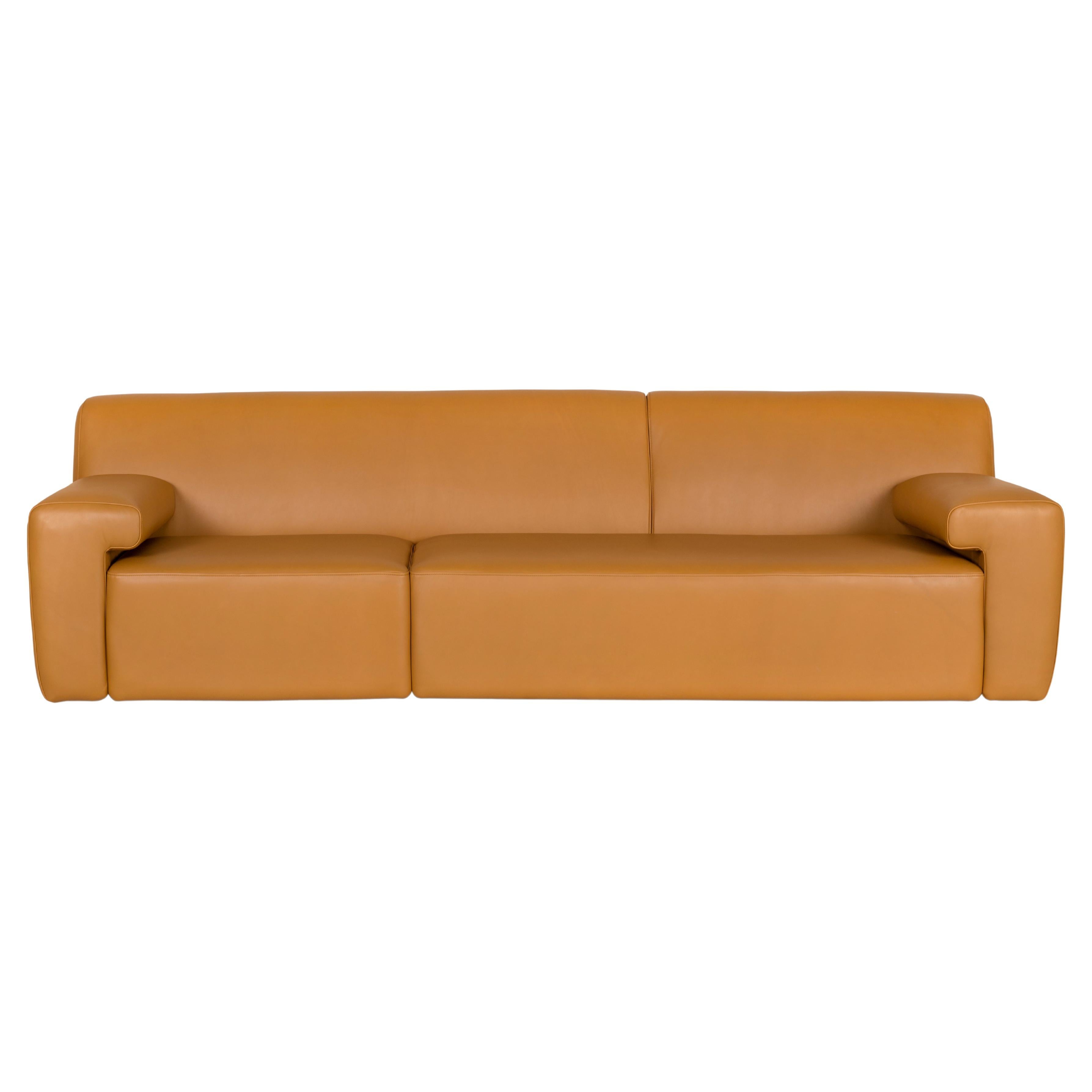 Modern Almourol Sofa, Camel Italian Leather, Handmade in Portugal by Greenapple For Sale