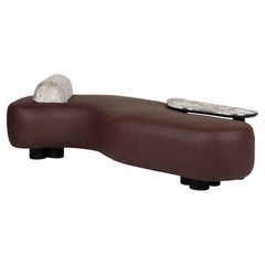 Mid-Century Modern Minho Day Bed, Leather, Calacatta Viola, Handmade Greenapple