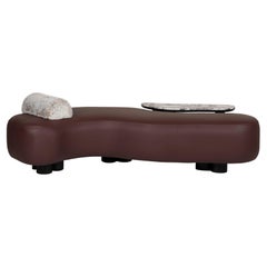 Mid-Century Modern Minho Day Bed, Leather, Calacatta Viola, Handmade Greenapple