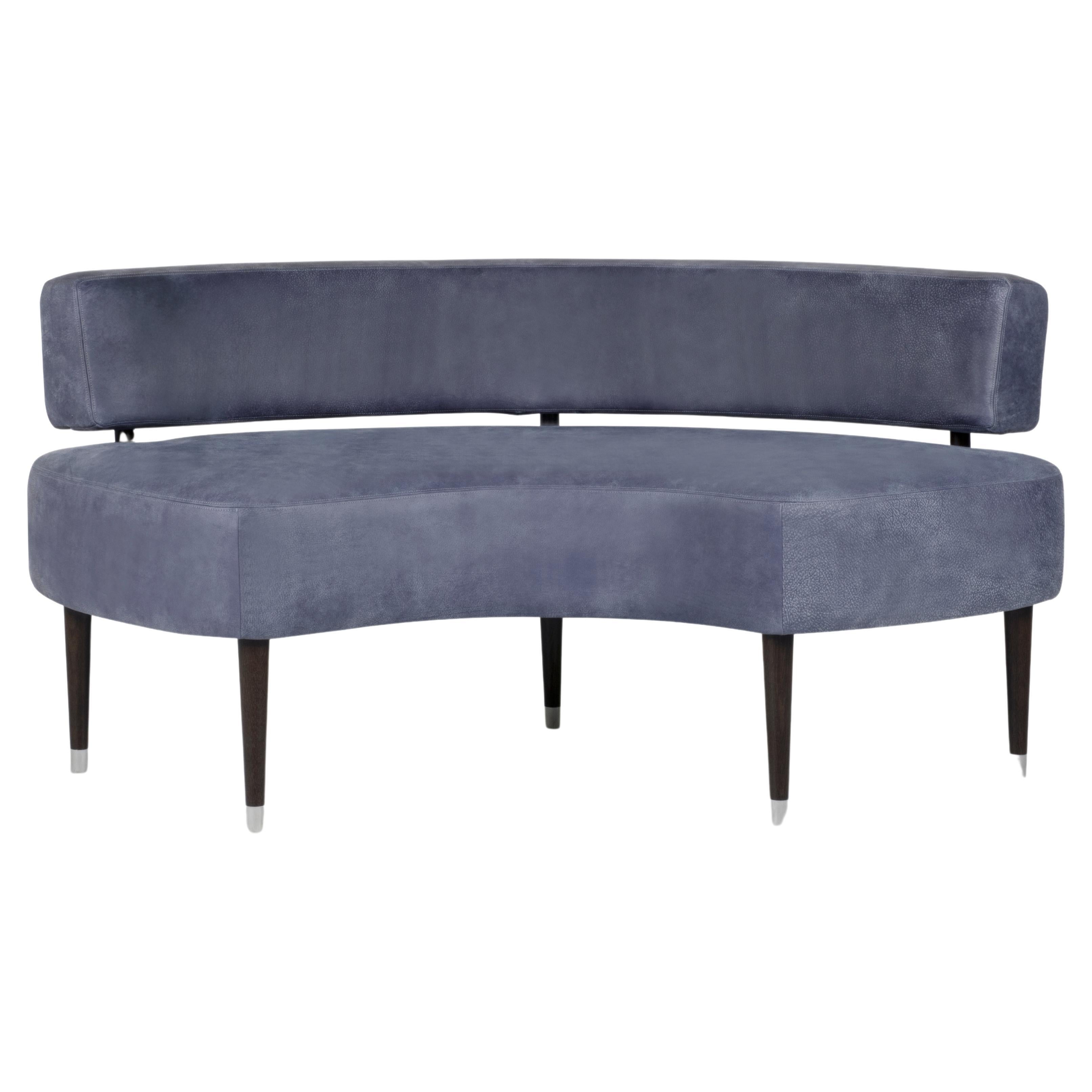 Modern Liz Curved Bench Blue Italian Leather Handmade in Portugal by Greenapple For Sale
