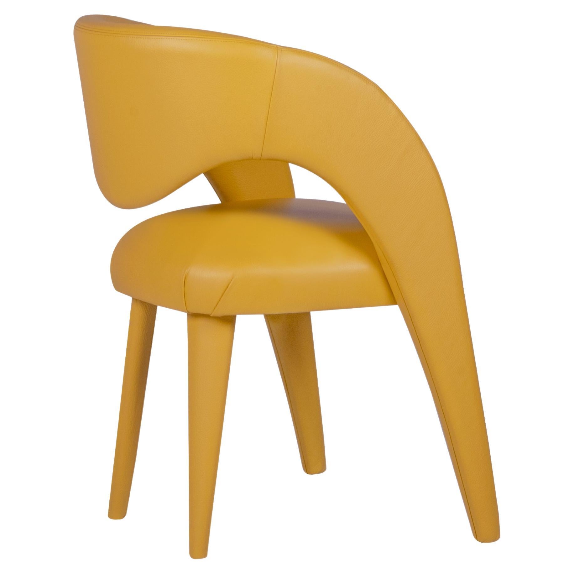 Chaises de salle à manger Laurence, cuir jaune, fabriquées à la main au Portugal par Greenapple