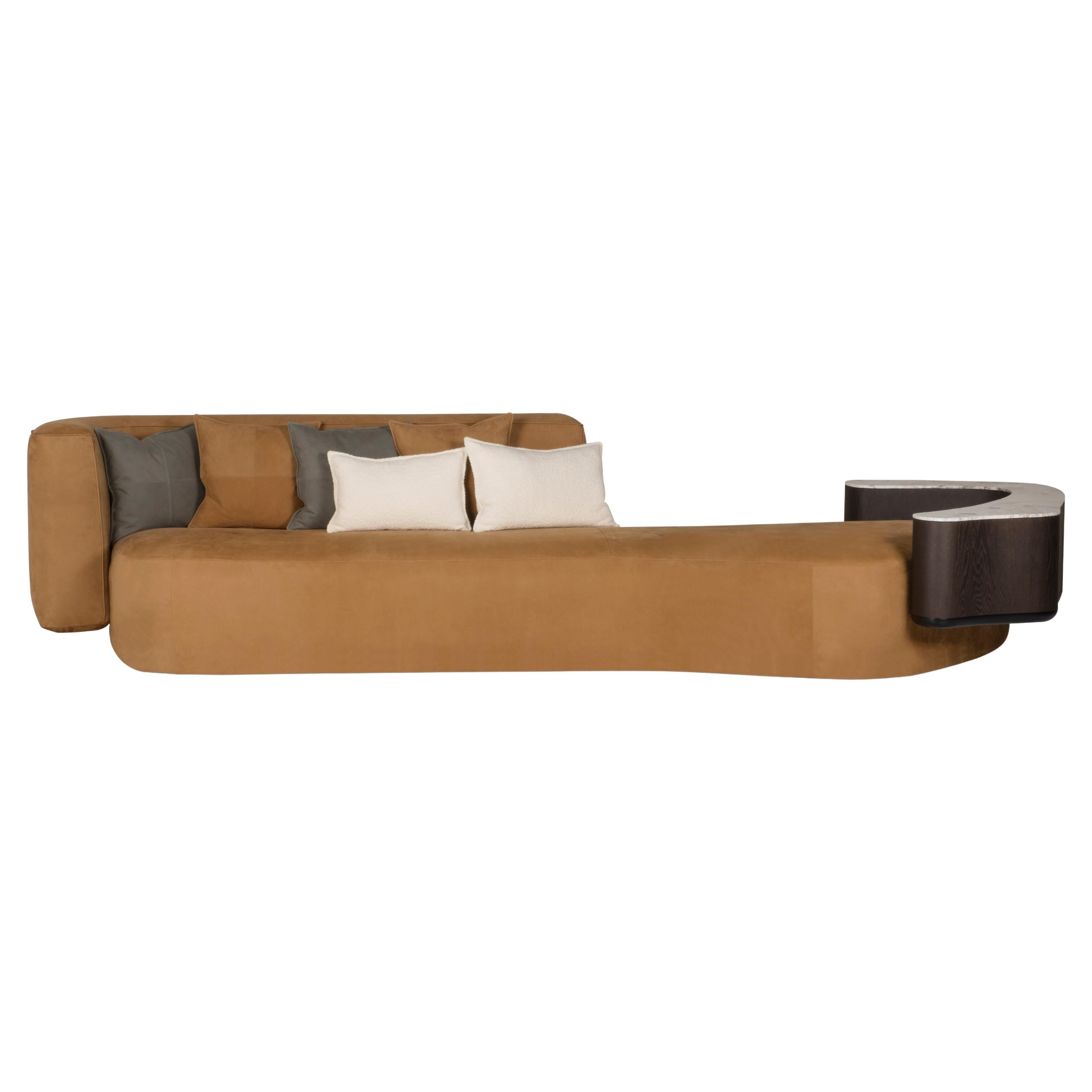 Modern Galapinhos Sofa, Caramel Leather, Handmade in Portugal by Greenapple For Sale