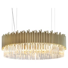 Modern Crown Chandelier Clear Crystal Brass Handmade in Portugal by Greenapple