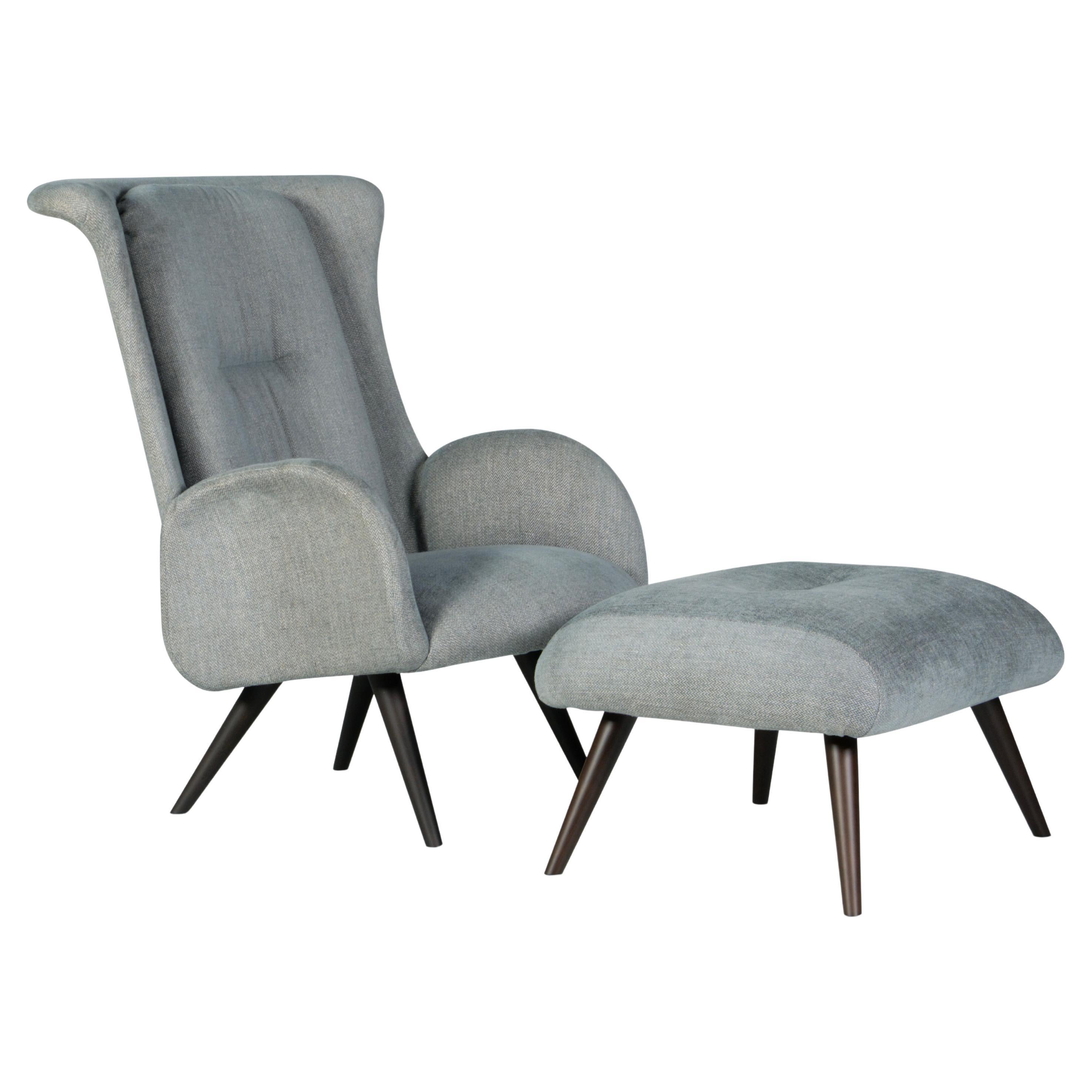 Fauteuil de salon moderne Barao, chevron bleu vert, fabriqué à la main au Portugal par Greenapple en vente