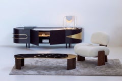 Modern Armona Marble Coffee Table, Sahara Noir, Brass, Handmade by Greenapple
