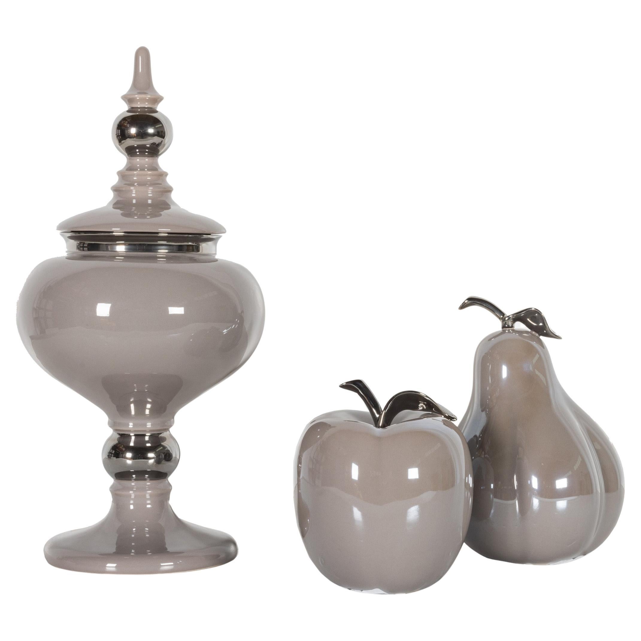 Set/ 3 pezzi in ceramica, grigio perla, fatto a mano in Portogallo da Lusitanus Home in vendita