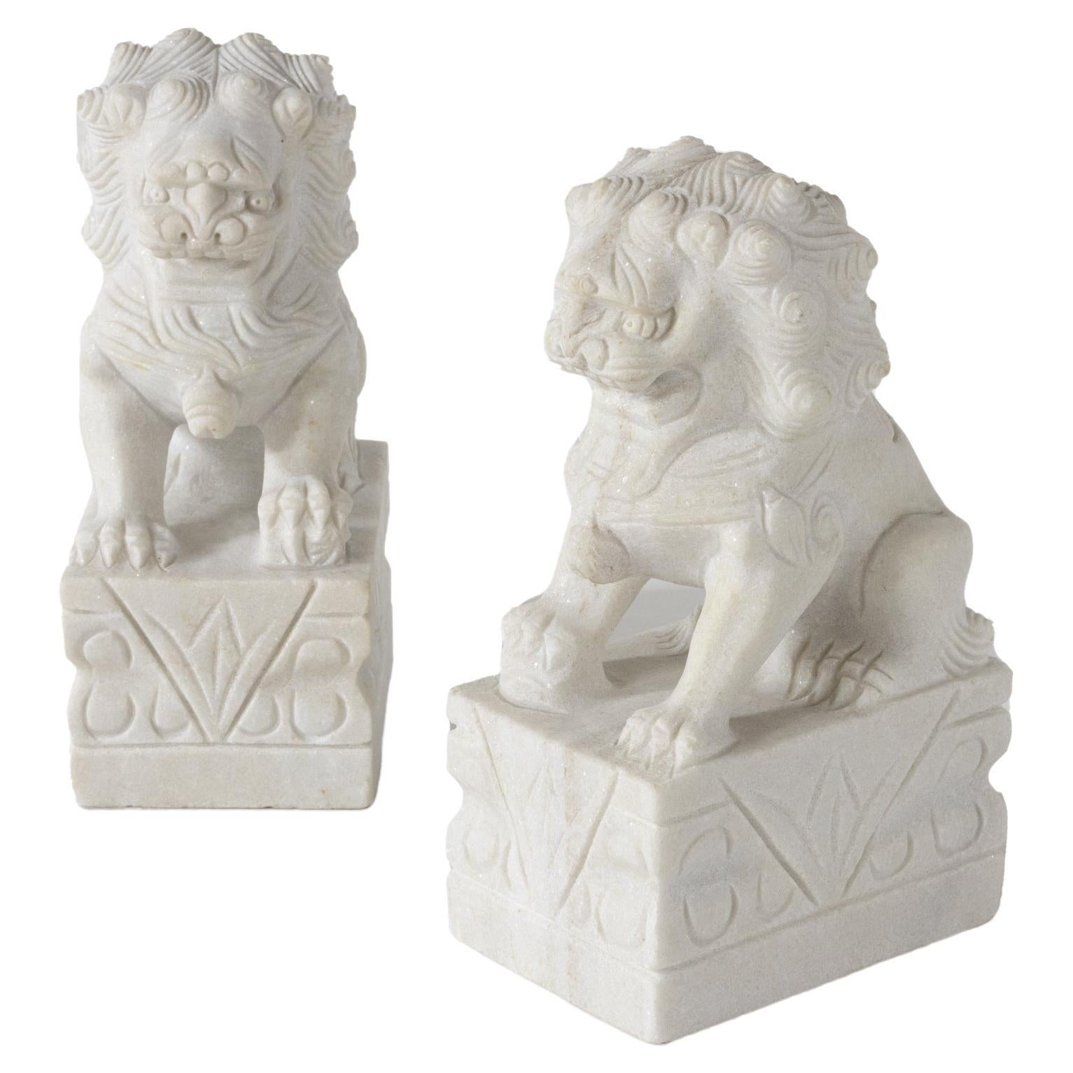 Set/2 Lions, Calacatta Bianco Marble, Handmade by Lusitanus Home For Sale