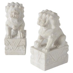 Ensemble/2 Lions, marbre Calacatta Bianco, fabriqué à la main par Lusitanus Home