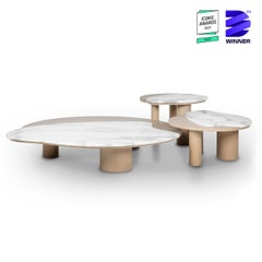 Bordeira Nesting Coffee Tables Set of 3, Calacatta Strong Vein and Grey Oak