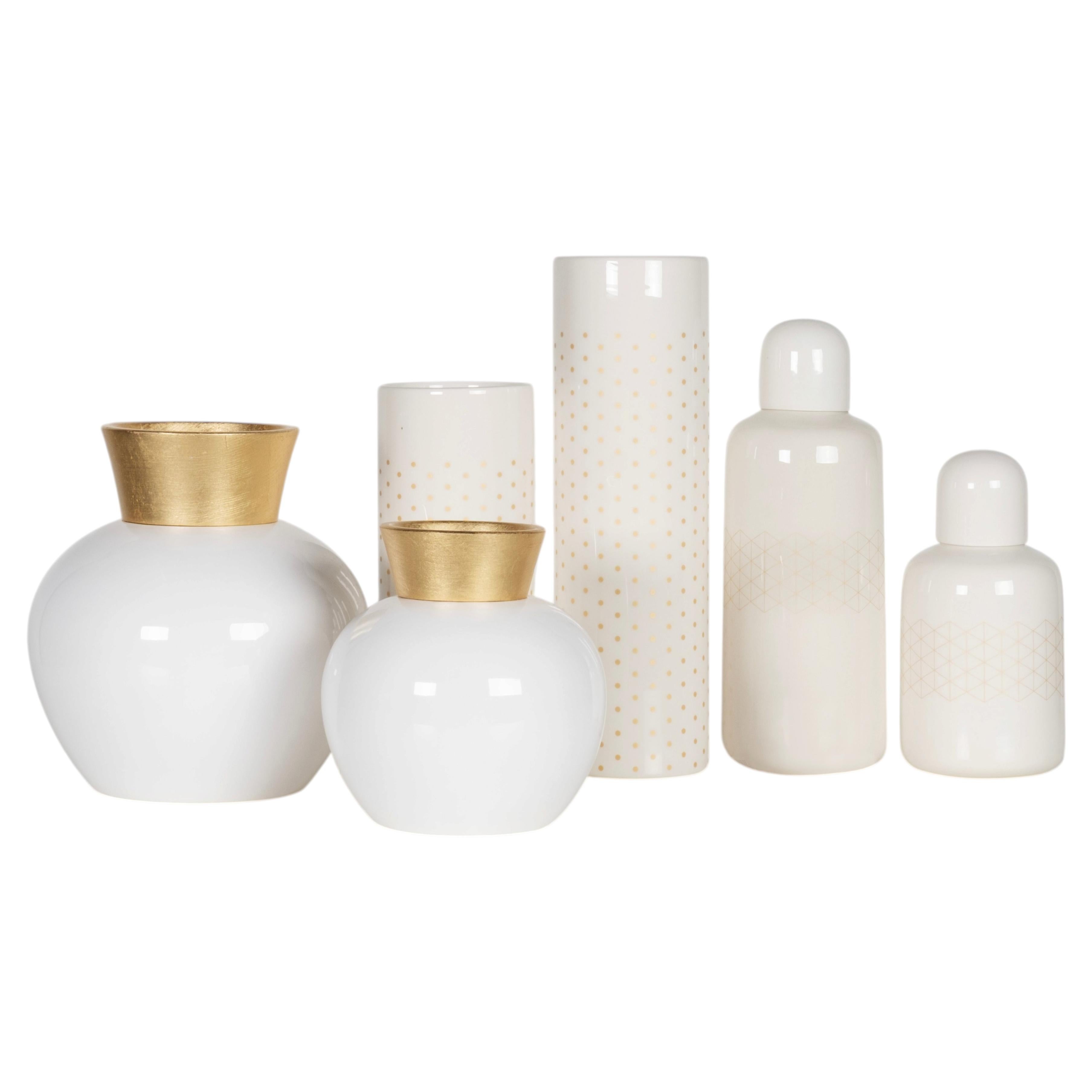 Set di 6 vasi in ceramica, bianchi, fatti a mano in Portogallo da Lusitanus Home in vendita