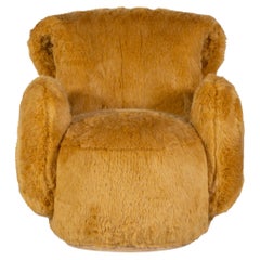 Modern Grass Lounge Chair, Ambar-Senf Kunstfell, Handmade Portugal Greenapple