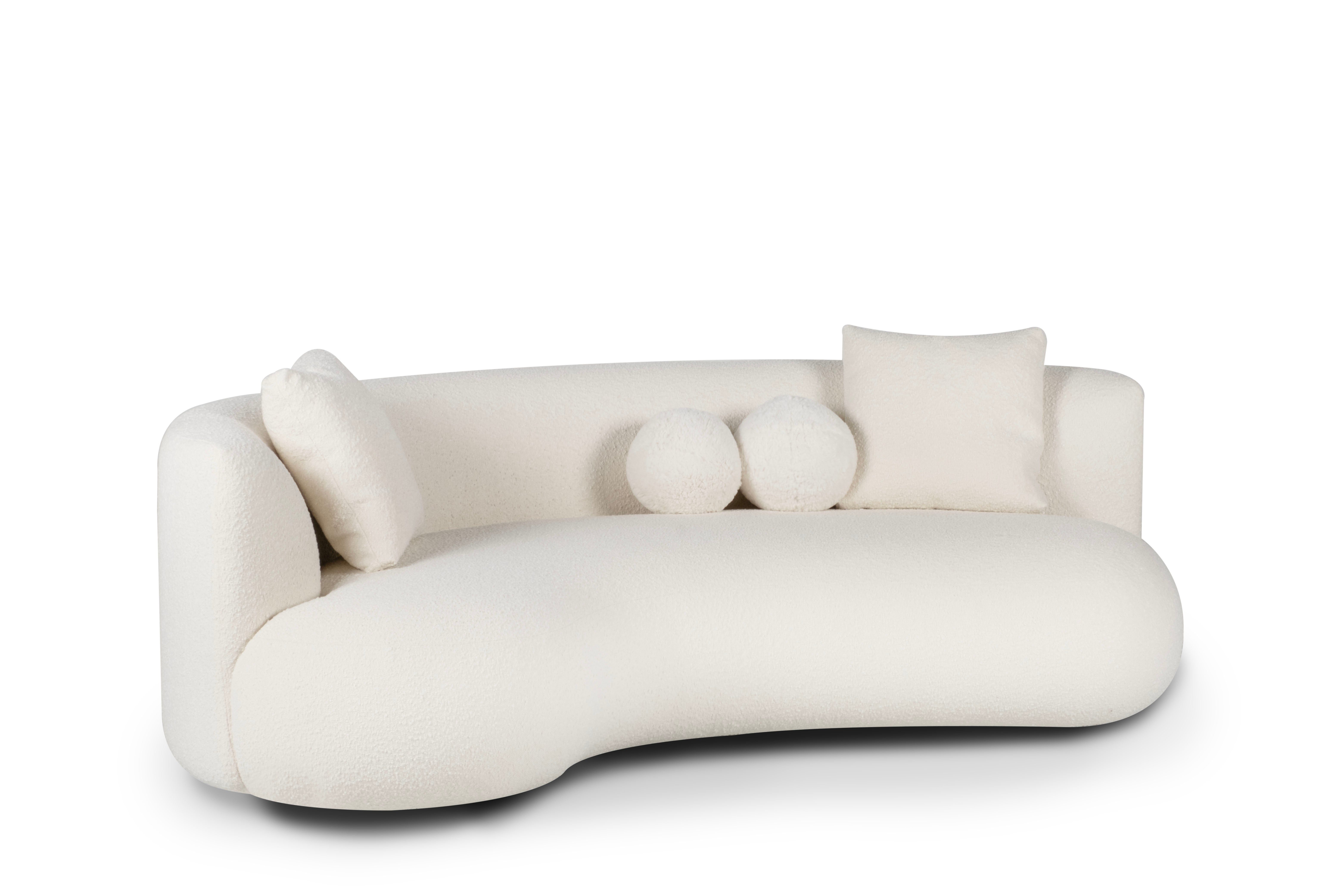 Organic Modern Twins Curved Sofa, White Bouclé, Handmade Portugal by Greenapple