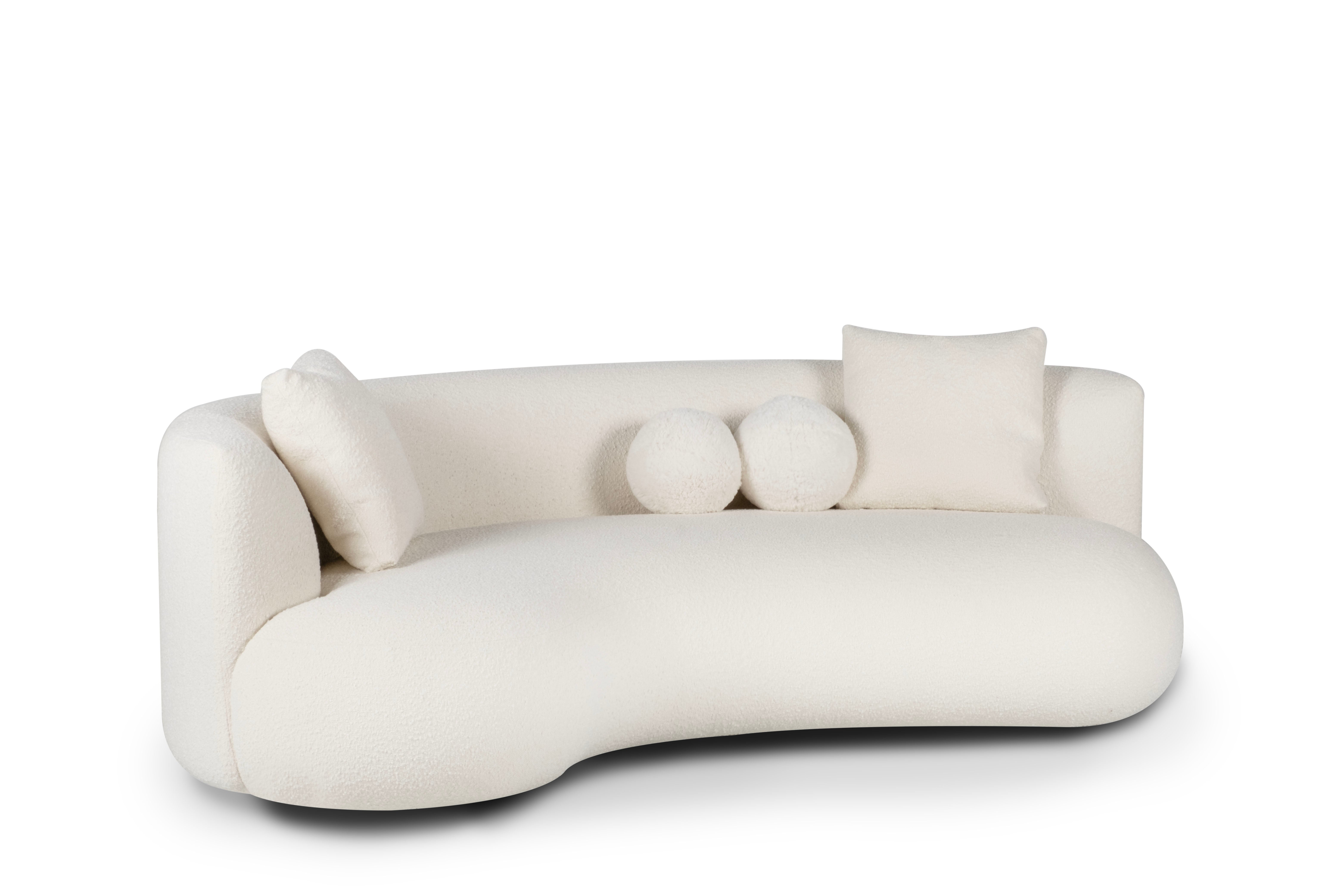 Organic Modern Twins Curved Sofa, White Bouclé, Handmade Portugal by Greenapple For Sale