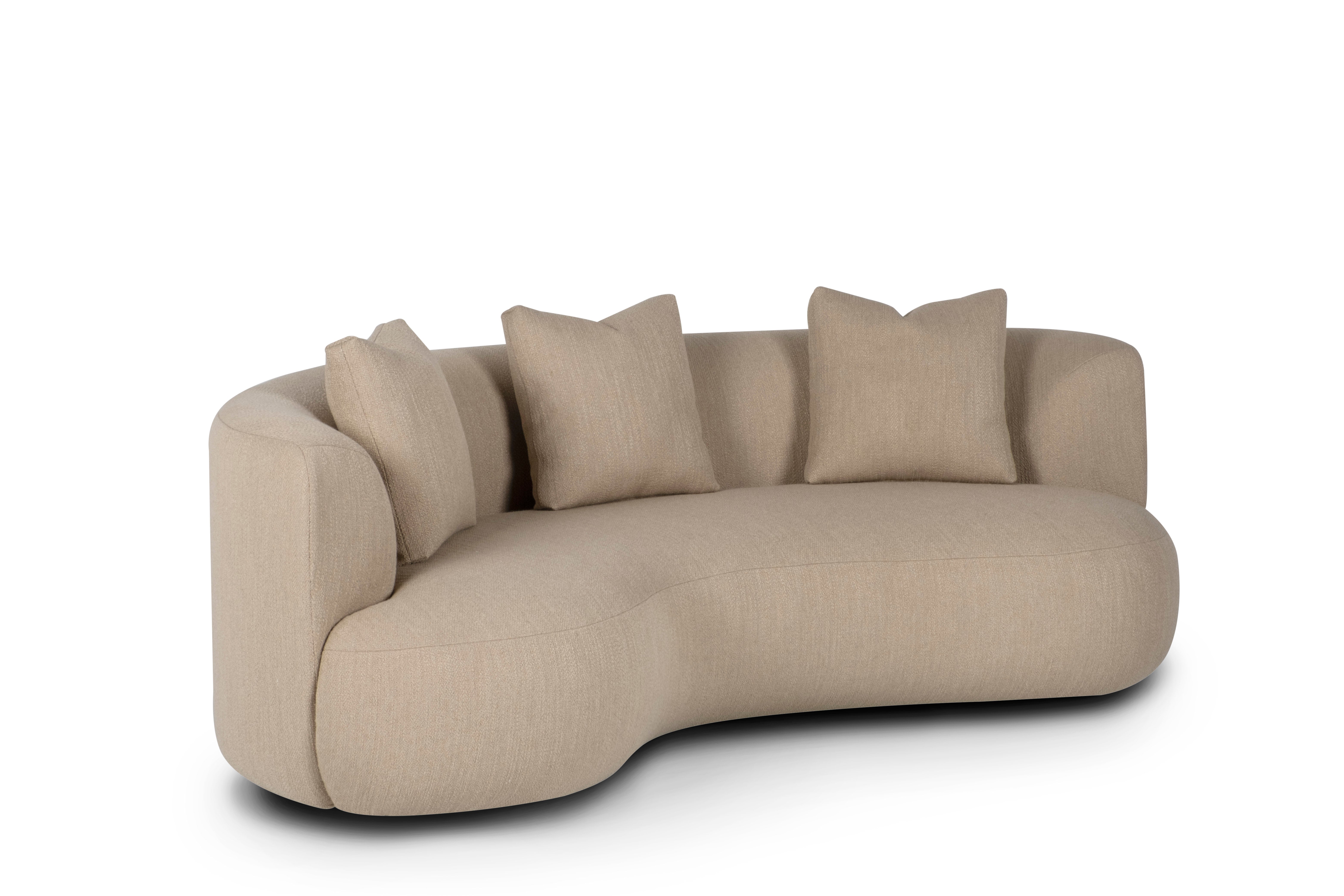Modern Twins Curved Sofa, Beige Wool Linen, Handmade in Portugal by Greenapple For Sale