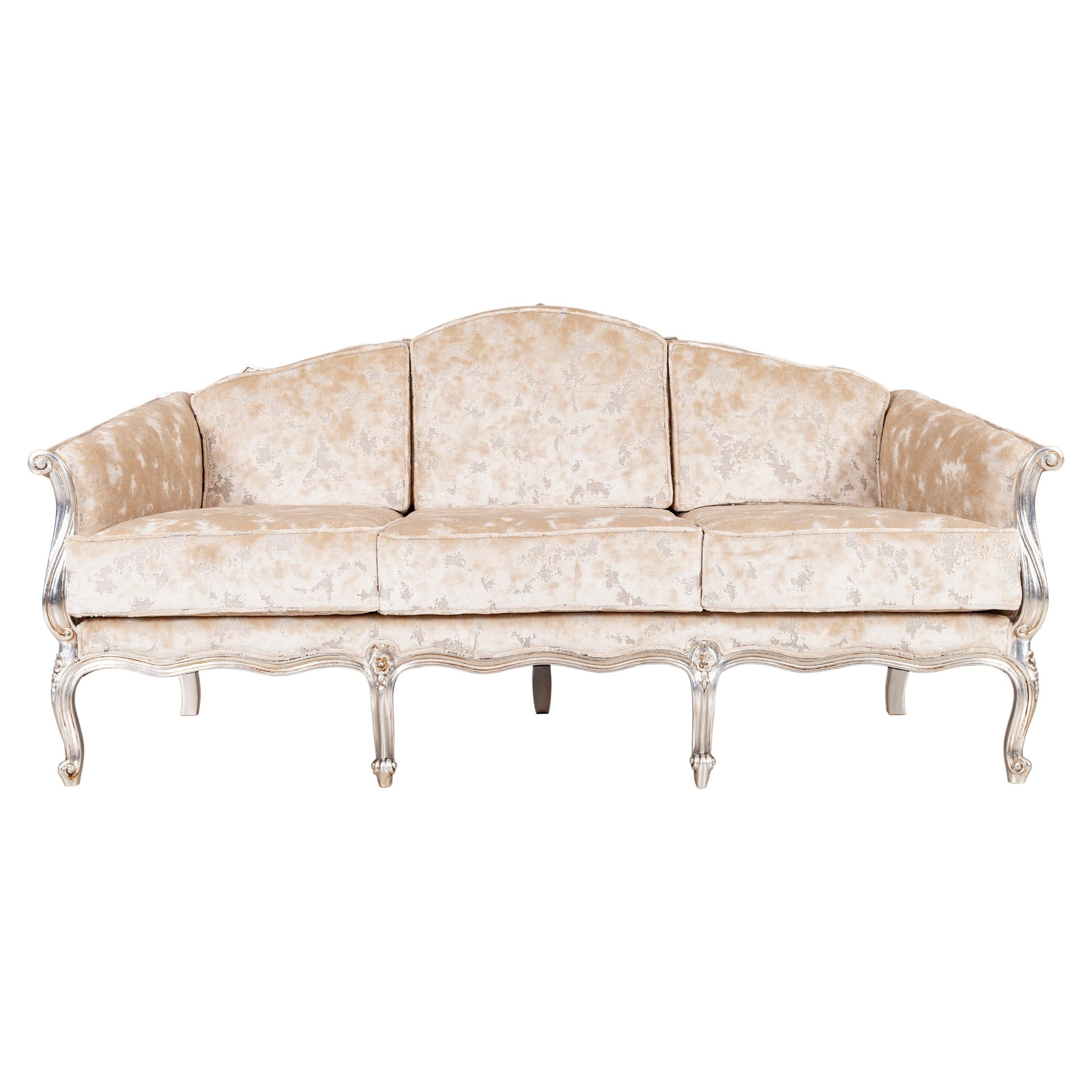 French Neoclassical Talha Real Sofa Jacquard Silver Handmade Portugal Greenapple