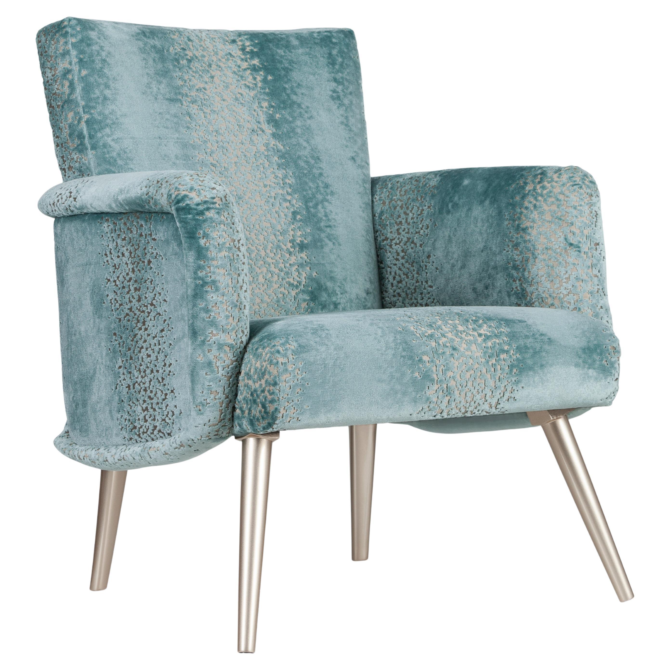Art Deco Leo Armchair Lounge Chair Jacquard Velvet Handmade Portugal Greenapple en vente