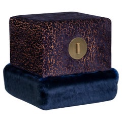 Art Deco Flox Pouf Ottoman Faux Fur Velvet Handmade Portugal Greenapple