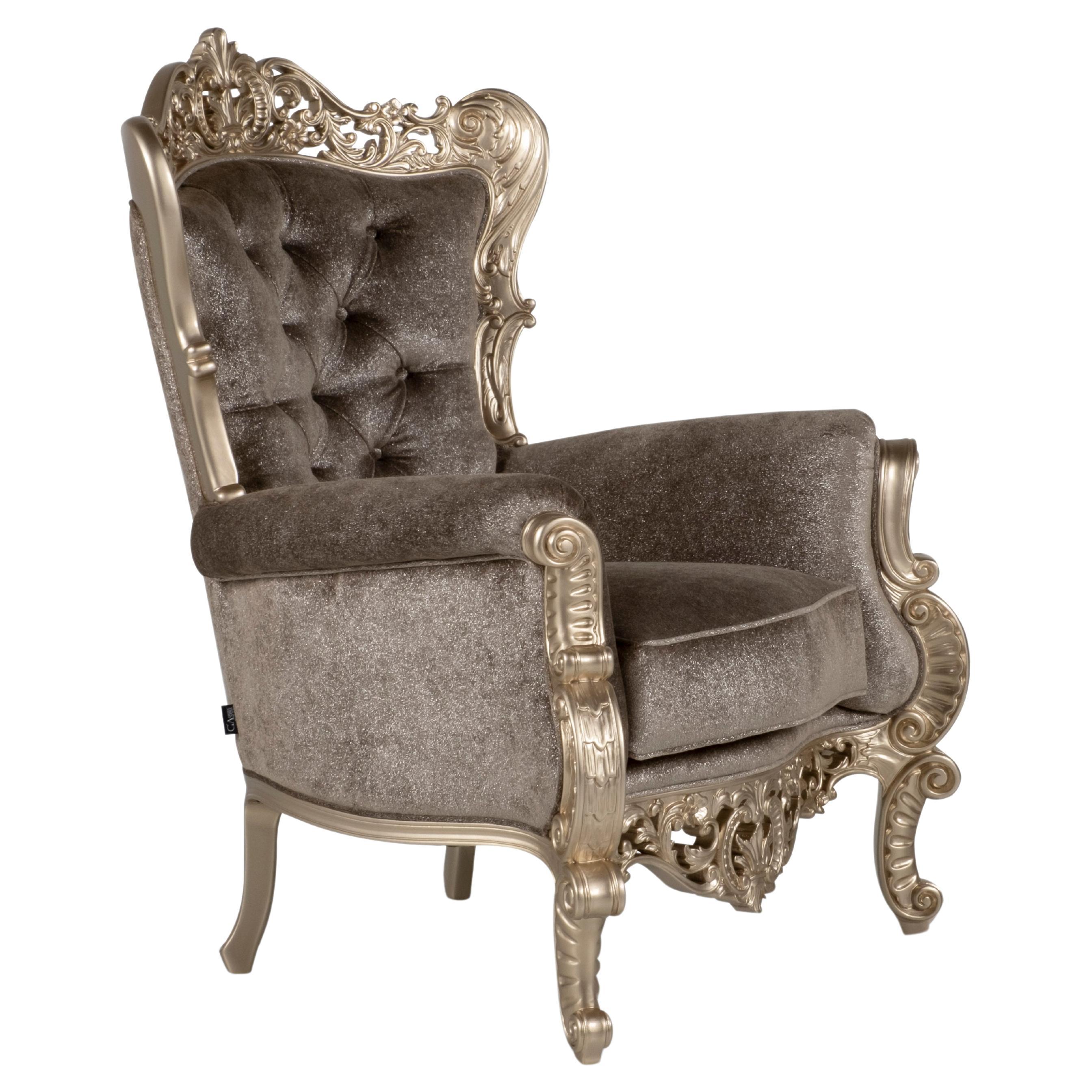 Poltrona Neoclassica Francese Christien Cammello Argento Fatta a mano Portogallo Greenapple