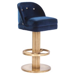 Art Deco Flute Bar Stool Dark Blue Velvet Handmade in Portugal by Greenapple