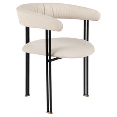 Modern Maia Dining Chair, Beige Italian Leather, Handmade Portugal by Greenapple