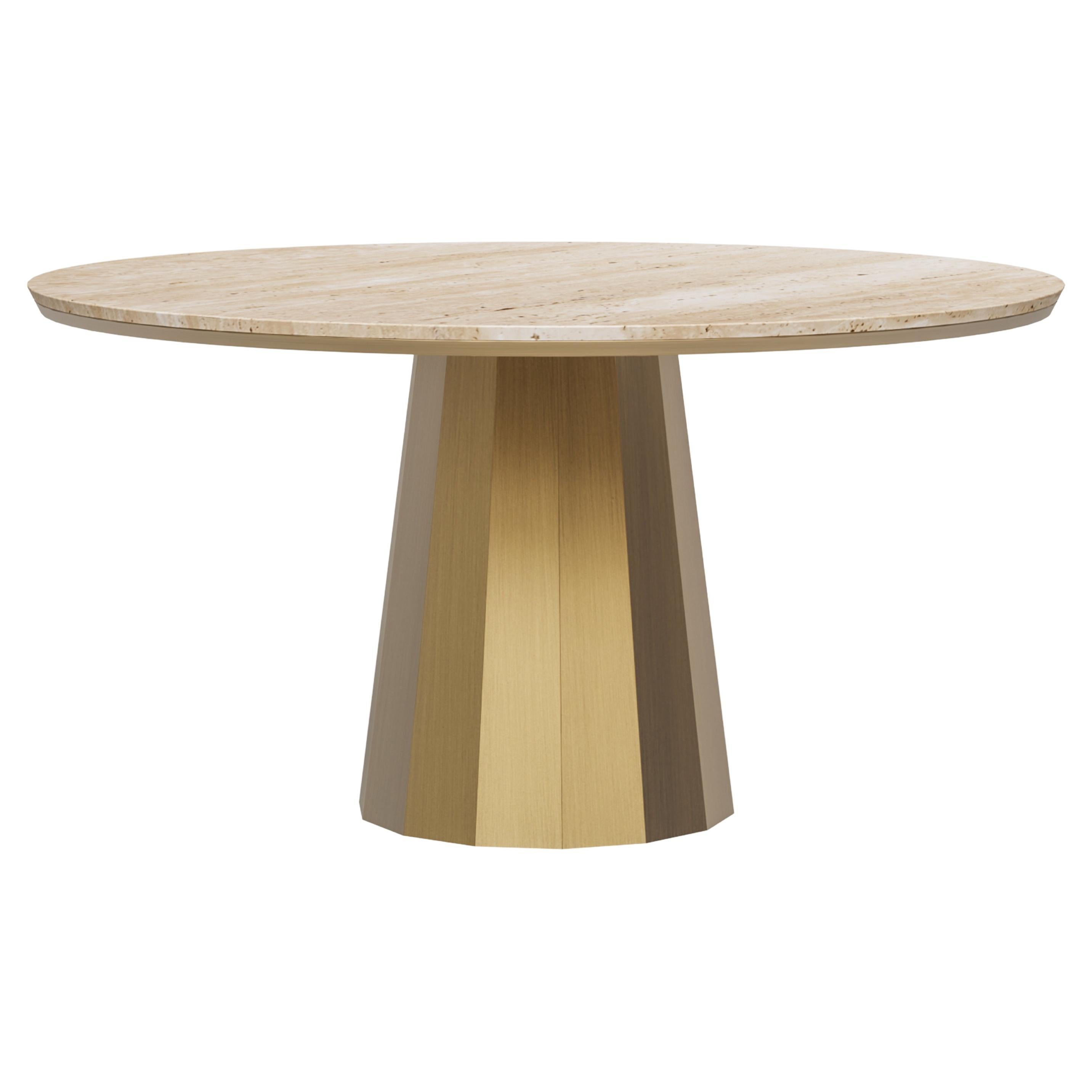 Modern Howlite Round Dining Table, Travertine, Brass, Handmade by Greenapple