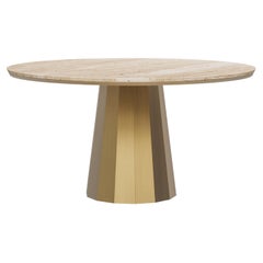 Table de salle à manger ronde Howlite, travertin, laiton, fabriquée à la main par Greenapple