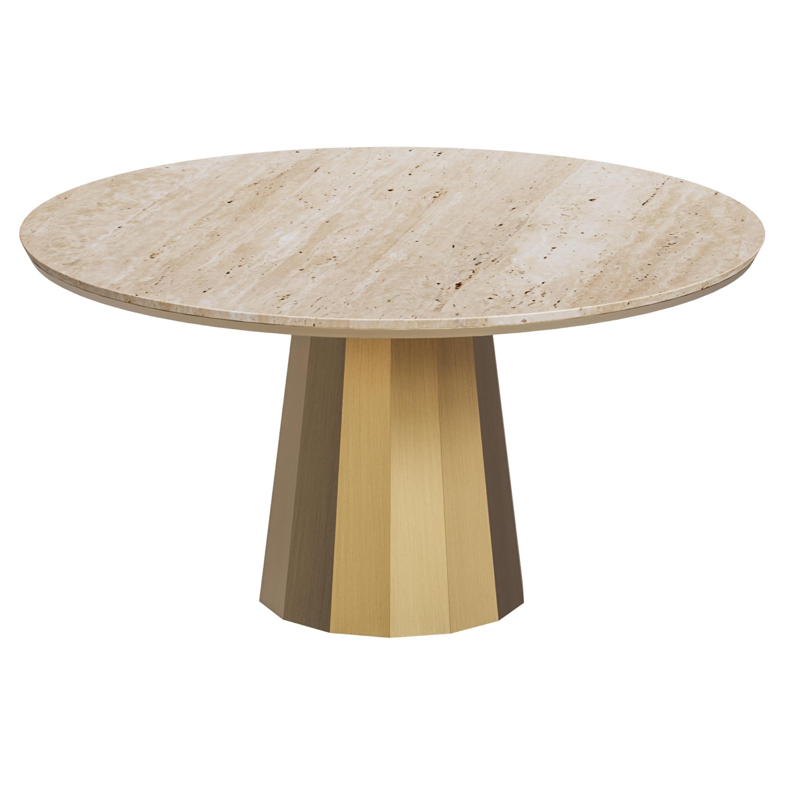 Modern Howlite Round Dining Table 4-Seats, Modern Collection, Handcrafted in Portugal - Europe by GF Modern.

Howlite dining table represents the dawn of a new modern era. The Travertine stone in the table top and the faceted base in brushed and