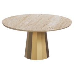 Modern Howlite Travertine Dining Table, Brass, Handmade Portugal by Greenapple