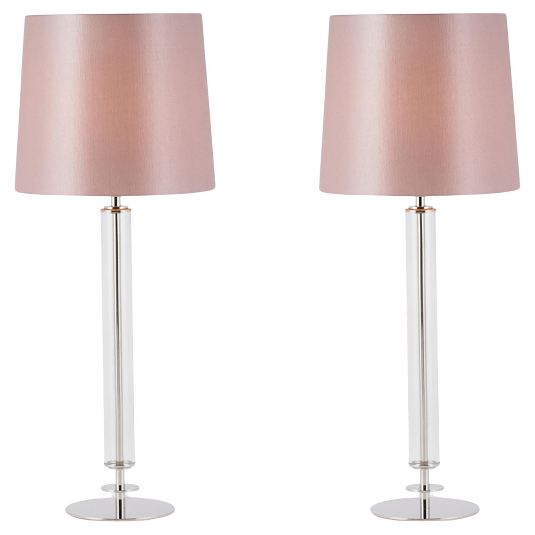Set of 2 Modern Dumont Table Lamps, Pink Lampshade, Handmade in Portugal For Sale
