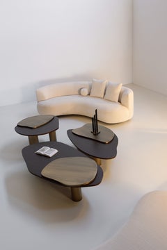 Modern Landscape Nesting Coffee Tables, Set/3, Walnut, Brass, by Greenapple